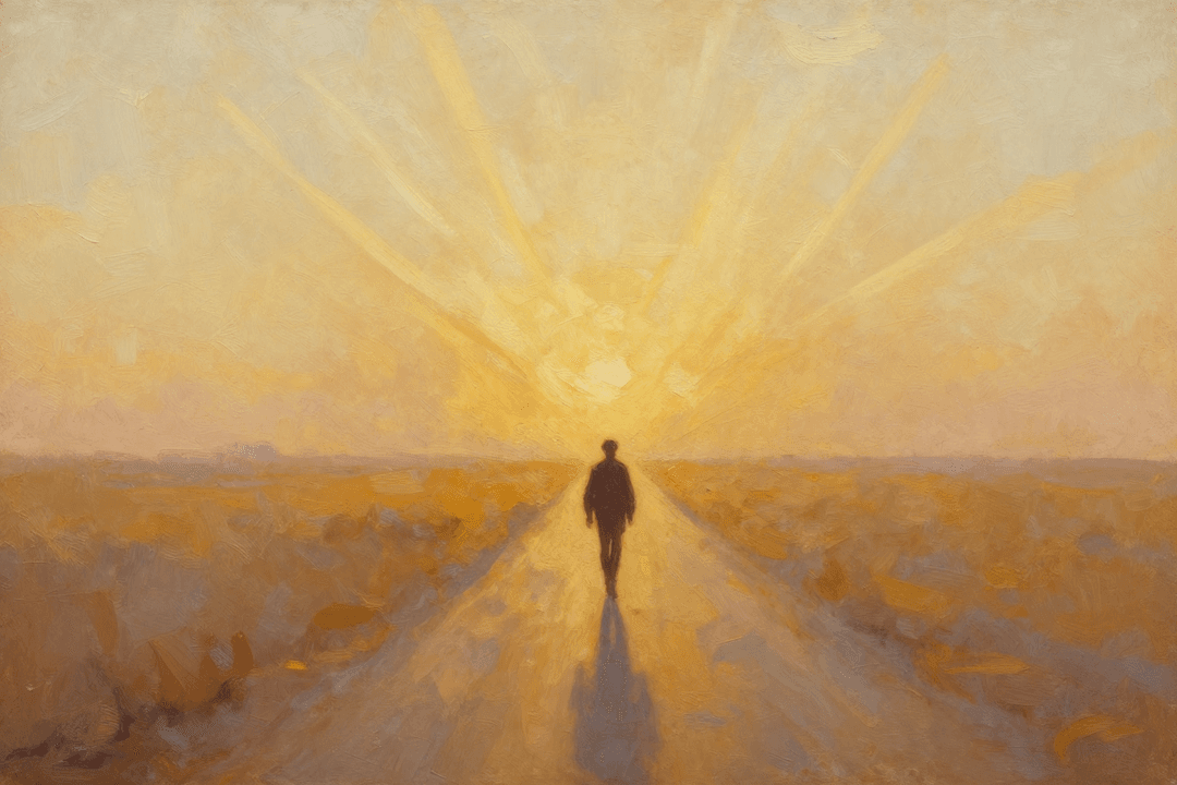 A figure walking towards a distant horizon of light — the lasting influence of a teacher